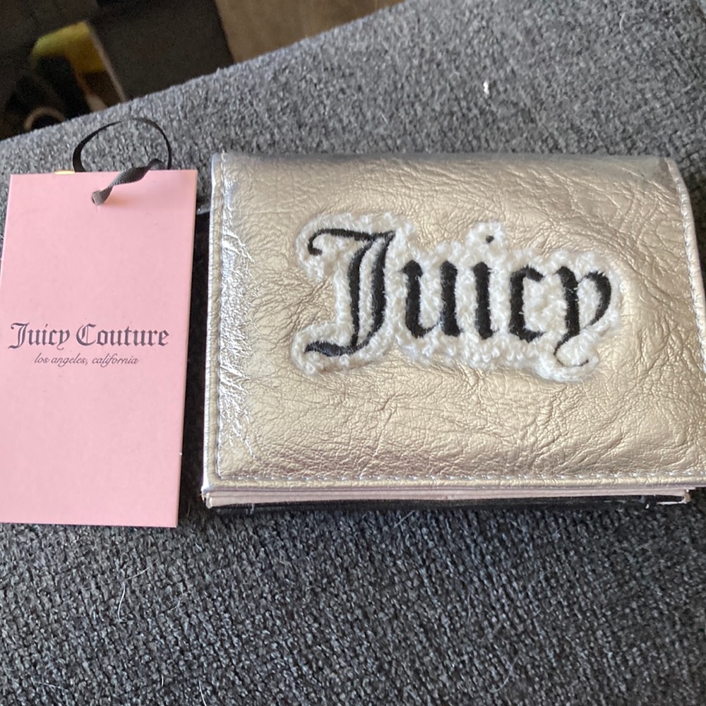 Juicy Couture Metallic Silver Shear Genius Small Structured Bifold. New with tag
